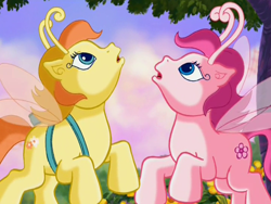 Size: 720x540 | Tagged: safe, screencap, character:tra-la-la, character:zipzee, species:breezies, episode:the runaway rainbow, g3, female, looking up, open mouth