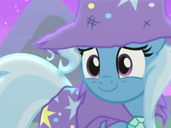 Size: 1024x768 | Tagged: safe, screencap, character:trixie, species:pony, species:unicorn, episode:no second prances, g4, my little pony: friendship is magic, cape, clothing, cropped, female, hat, mare, trixie's cape, trixie's hat