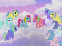 Size: 640x480 | Tagged: safe, screencap, character:coconut grove, character:island delight, character:thistle whistle, species:pegasus, species:pony, episode:friends are never far away, g3, background pony, bubbles pony, cloud, cloud pony, cloudy