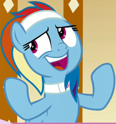 Size: 823x877 | Tagged: safe, screencap, character:rainbow dash, species:pegasus, species:pony, episode:deep tissue memories, alternate hairstyle, cropped, faec, rainbow dash is best facemaker, solo, spa pony rainbow dash