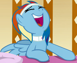 Size: 1144x944 | Tagged: safe, screencap, character:rainbow dash, species:pegasus, species:pony, episode:deep tissue memories, alternate hairstyle, cropped, faec, rainbow dash is best facemaker, solo, spa pony rainbow dash