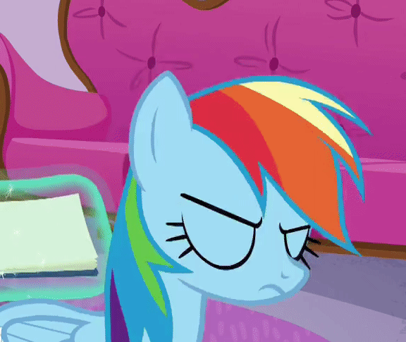 Size: 576x485 | Tagged: safe, screencap, character:rainbow dash, species:pegasus, species:pony, episode:deep tissue memories, animated, cropped, eyeroll, gif, perfect loop, rainbow dash is not amused, ugh, unamused