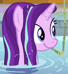 Size: 304x327 | Tagged: safe, screencap, character:starlight glimmer, species:pony, species:unicorn, episode:deep tissue memories, cropped, cute, glimmerbetes, long hair, smiling, wet hair, wet mane, wet mane starlight glimmer