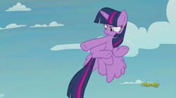 Size: 1036x581 | Tagged: safe, screencap, character:twilight sparkle, character:twilight sparkle (alicorn), species:alicorn, species:pony, episode:the cutie re-mark, discovery family logo, flying, solo