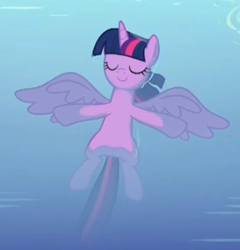 Size: 383x399 | Tagged: safe, screencap, character:twilight sparkle, character:twilight sparkle (alicorn), species:alicorn, species:pony, episode:deep tissue memories, cropped, eyes closed, female, lounging, mare, relaxing, smiling, solo, spread wings, swimming pool, water, wings
