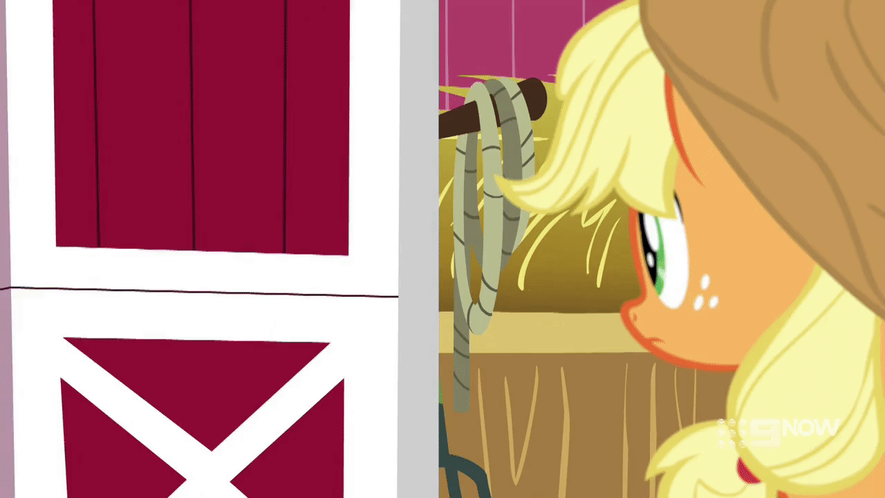 Size: 1280x720 | Tagged: safe, screencap, character:applejack, character:starlight glimmer, species:earth pony, species:pony, species:unicorn, episode:harvesting memories, alternate hairstyle, animated, female, gif, impersonating, implied twilight sparkle, mane swap, mare, starlight sparkle, sweet apple acres
