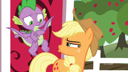 Size: 1280x720 | Tagged: safe, screencap, character:applejack, character:spike, species:earth pony, species:pony, episode:harvesting memories, female, mare, sweet apple acres