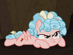 Size: 840x634 | Tagged: safe, screencap, character:cozy glow, episode:frenemies, g4, my little pony: friendship is magic, angry, cozy glow is not amused, cozybetes, cropped, cute, madorable, pouting, prone, solo