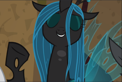 Size: 1391x942 | Tagged: safe, screencap, character:queen chrysalis, species:changeling, episode:frenemies, g4, my little pony: friendship is magic, cropped, cute, cutealis, eyes closed, smiling, solo