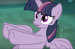 Size: 1432x943 | Tagged: safe, screencap, character:mean twilight sparkle, episode:the mean 6, g4, my little pony: friendship is magic, cropped, pushing, solo, spread wings, underhoof, wings