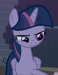 Size: 714x926 | Tagged: safe, screencap, character:mean twilight sparkle, episode:the mean 6, g4, my little pony: friendship is magic, cropped, looking down, smiling, solo
