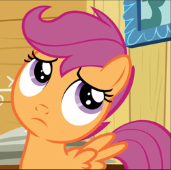 Size: 945x941 | Tagged: safe, screencap, character:scootaloo, species:pegasus, species:pony, episode:on your marks, g4, my little pony: friendship is magic, clubhouse, cropped, crusaders clubhouse, female, filly, solo