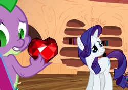 Size: 861x605 | Tagged: safe, screencap, character:rarity, character:spike, episode:secret of my excess, g4, my little pony: friendship is magic, fire ruby, scrunchy face
