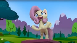 Size: 1675x939 | Tagged: safe, screencap, character:fluttershy, species:pegasus, species:pony, g4.5, my little pony: stop motion short, my little pony:pony life, blowing whistle, faec, rainbow dashs coaching whistle, referee, referee fluttershy, stop motion, that pony sure does love whistles, volleyball game between rainbow dash and applejack, whistle