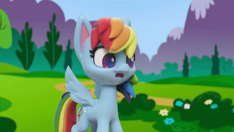 Size: 800x450 | Tagged: safe, screencap, character:rainbow dash, species:pegasus, species:pony, g4.5, my little pony: stop motion short, my little pony:pony life, animated, backwards cutie mark, blinking, determined look, gif, solo, stop motion, volleyball game between rainbow dash and applejack, wings