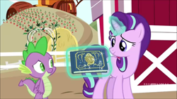 Size: 704x396 | Tagged: safe, screencap, character:spike, character:starlight glimmer, episode:harvesting memories, book, magic, sweet apple acres