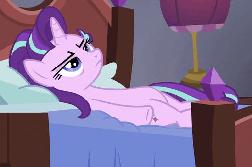 Size: 519x344 | Tagged: safe, screencap, character:starlight glimmer, episode:a royal problem, g4, my little pony: friendship is magic, animated, bed, cropped, double facehoof, facehoof, solo