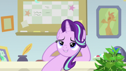 Size: 1920x1080 | Tagged: safe, screencap, character:phyllis, character:starlight glimmer, species:pony, species:unicorn, episode:a horse shoe-in, g4, my little pony: friendship is magic, female, inkwell, mare, philodendron, potted plant, quill, starlight's office