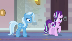 Size: 1920x1080 | Tagged: safe, screencap, character:starlight glimmer, character:trixie, species:pony, species:unicorn, episode:a horse shoe-in, g4, my little pony: friendship is magic, duo, female, mare, school of friendship