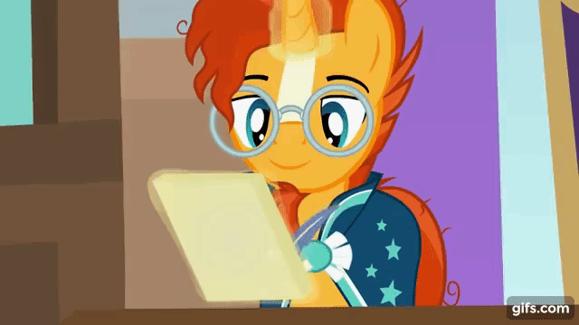 Size: 640x360 | Tagged: safe, artist:agrol, screencap, character:sunburst, species:pony, species:unicorn, animated, gifs.com, glasses, glowing horn, horn, i can't believe it's not hasbro studios, magic, male, paper, quill, stallion, sunburst's cloak, sunburst's glasses, telekinesis, watermark, writing