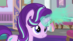 Size: 1920x1080 | Tagged: safe, screencap, character:starlight glimmer, species:pony, species:unicorn, episode:a horse shoe-in, g4, my little pony: friendship is magic, blast, cute, female, glimmerbetes, glowing horn, horn, magic, magic beam, magic blast, mare, solo