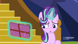 Size: 1920x1080 | Tagged: safe, screencap, character:starlight glimmer, species:pony, species:unicorn, episode:memories and more, female, gift wrapped, magic, mare
