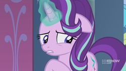 Size: 1280x720 | Tagged: safe, screencap, character:starlight glimmer, species:pony, species:unicorn, episode:memories and more, 9now, magic, solo, worried