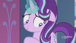 Size: 1280x720 | Tagged: safe, screencap, character:starlight glimmer, species:pony, species:unicorn, episode:memories and more, 9now, magic, solo, worried, worried smile