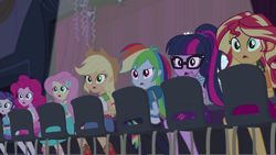 Size: 1920x1080 | Tagged: safe, screencap, character:applejack, character:fluttershy, character:pinkie pie, character:rainbow dash, character:rarity, character:sunset shimmer, character:twilight sparkle, character:twilight sparkle (scitwi), species:eqg human, episode:cheer you on, g4, my little pony:equestria girls, humane five, humane seven, humane six