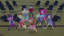 Size: 1920x1080 | Tagged: safe, screencap, character:applejack, character:flash sentry, character:fluttershy, character:pinkie pie, character:rainbow dash, character:rarity, character:sunset shimmer, character:twilight sparkle, character:twilight sparkle (scitwi), species:eqg human, episode:cheer you on, g4, my little pony:equestria girls, high angle, humane five, humane seven, humane six, ponied up, sleeveless
