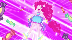 Size: 1920x1080 | Tagged: safe, screencap, character:pinkie pie, episode:cheer you on, g4, my little pony:equestria girls, candy, food, ponied up, sleeveless, solo, super ponied up