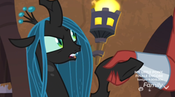 Size: 808x449 | Tagged: safe, screencap, character:lord tirek, character:queen chrysalis, episode:the ending of the end, g4, my little pony: friendship is magic, discovery family logo, female, holding hooves, male, offscreen character, shipping fuel, solo focus
