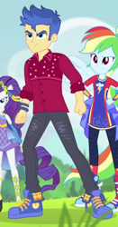 Size: 514x982 | Tagged: safe, screencap, character:flash sentry, character:rainbow dash, character:rarity, episode:cheer you on, g4, my little pony:equestria girls, blue sneakers, clothing, converse, cropped, female, male, pants, shoes, super ponied up