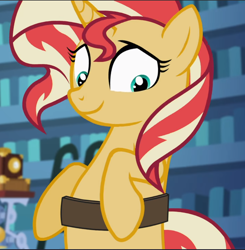 Size: 922x942 | Tagged: safe, screencap, character:sunset shimmer, species:pony, species:unicorn, equestria girls:mirror magic, g4, my little pony:equestria girls, bipedal, cropped, cute, in the human world for too long, shimmerbetes, smiling, solo
