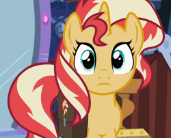 Size: 1156x936 | Tagged: safe, screencap, character:sunset shimmer, species:pony, species:unicorn, equestria girls:mirror magic, g4, my little pony:equestria girls, bag, cropped, looking at you, saddle bag, smiling, solo
