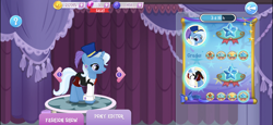 Size: 2436x1125 | Tagged: safe, gameloft, screencap, character:trixie, species:pony, species:unicorn, alternate costumes, alternate outfits, carousel boutique, clothing, hat, top hat