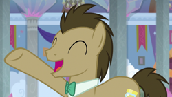Size: 1920x1080 | Tagged: safe, screencap, character:doctor whooves, character:time turner, species:earth pony, species:pony, episode:a horse shoe-in, g4, my little pony: friendship is magic, cute, doctorbetes, male, raised hoof, solo, stallion