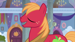 Size: 1920x1080 | Tagged: safe, screencap, character:big mcintosh, species:earth pony, species:pony, episode:a horse shoe-in, g4, my little pony: friendship is magic, cute, eyes closed, macabetes, male, solo, stallion