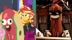Size: 1920x1080 | Tagged: safe, screencap, character:sunset shimmer, episode:costume conundrum, g4, my little pony:equestria girls, 3d, clothing, comparison, costume, costume conundrum: sunset shimmer, five nights at freddy's, source filmmaker, thehottest dog