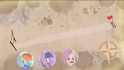 Size: 1227x693 | Tagged: safe, screencap, character:fluttershy, character:rainbow dash, character:twilight sparkle, species:pony, g4.5, my little pony: stop motion short, my little pony:pony life, female, map, mare, the great race (short)