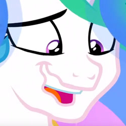 Size: 623x623 | Tagged: safe, screencap, character:princess celestia, species:alicorn, species:pony, episode:between dark and dawn, g4, my little pony: friendship is magic, adorable face, awkward smile, close-up, cropped, cute, cutelestia, female, insecure, looking down, solo, wavy mouth
