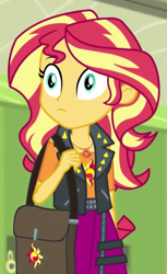 Size: 397x647 | Tagged: safe, screencap, character:sunset shimmer, episode:sock it to me, g4, my little pony:equestria girls, cropped, geode of empathy, magical geodes, solo