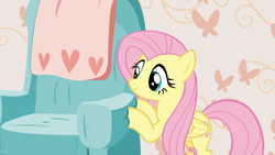 Size: 1920x1080 | Tagged: safe, screencap, character:fluttershy, species:pegasus, species:pony, episode:discordant harmony, g4, my little pony: friendship is magic, bipedal, bipedal leaning, chair, couch, leaning, pushing, solo