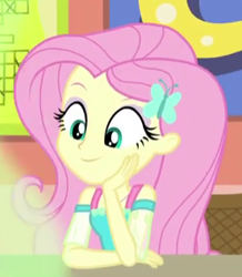 Size: 288x331 | Tagged: safe, screencap, character:fluttershy, episode:sock it to me, g4, my little pony:equestria girls, cropped, cute, shyabetes, sock it to me: bulk biceps, solo