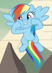 Size: 387x548 | Tagged: safe, screencap, character:rainbow dash, species:pegasus, species:pony, episode:daring done, cropped, female, flying, mare, solo, squishy cheeks