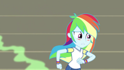 Size: 1920x1080 | Tagged: safe, screencap, character:rainbow dash, episode:sock it to me, g4, my little pony:equestria girls, blushing, embarrassed, sock it to me: bulk biceps, solo