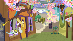 Size: 1920x1080 | Tagged: safe, screencap, character:discord, character:fluttershy, species:draconequus, species:pegasus, species:pony, episode:discordant harmony, g4, my little pony: friendship is magic, candy, discord's house, duo, female, food, male, mare, tentacle plant, upside down