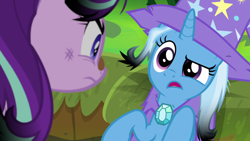 Size: 1920x1080 | Tagged: safe, screencap, character:starlight glimmer, character:trixie, species:pony, species:unicorn, episode:a horse shoe-in, g4, my little pony: friendship is magic, burnt mane, clothing, female, hat, mare, scorched, trixie's hat