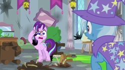 Size: 1920x1080 | Tagged: safe, screencap, character:starlight glimmer, character:trixie, species:pony, species:unicorn, episode:a horse shoe-in, g4, my little pony: friendship is magic, angry, burnt mane, dirty, female, mare, mess, scorched