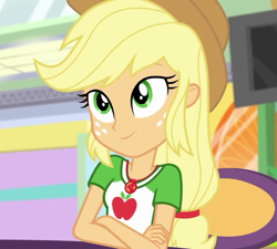 Size: 1200x1080 | Tagged: safe, screencap, character:applejack, equestria girls:rollercoaster of friendship, g4, my little pony:equestria girls, cropped, cute, female, jackabetes, solo